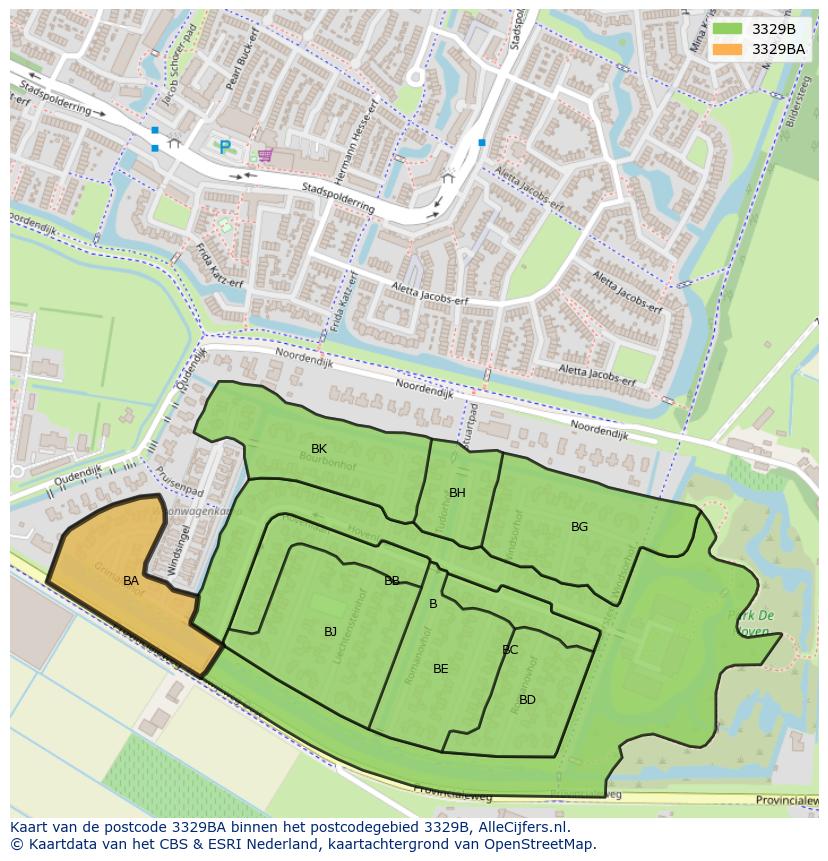 Afbeelding van het postcodegebied 3329 BA op de kaart.
