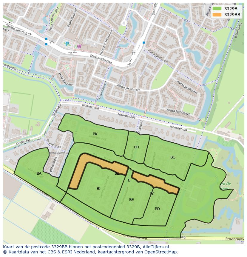 Afbeelding van het postcodegebied 3329 BB op de kaart.