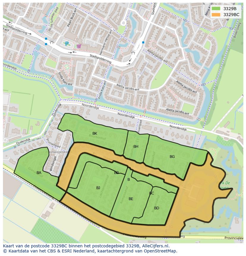 Afbeelding van het postcodegebied 3329 BC op de kaart.