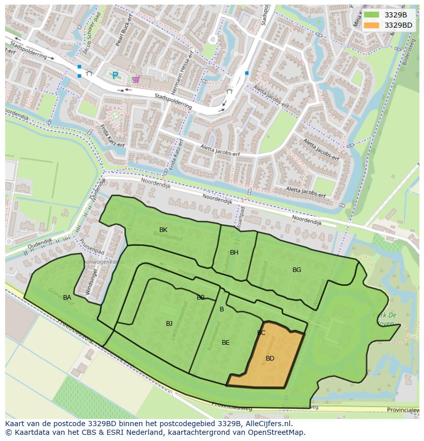 Afbeelding van het postcodegebied 3329 BD op de kaart.
