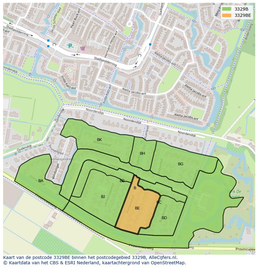 Afbeelding van het postcodegebied 3329 BE op de kaart.