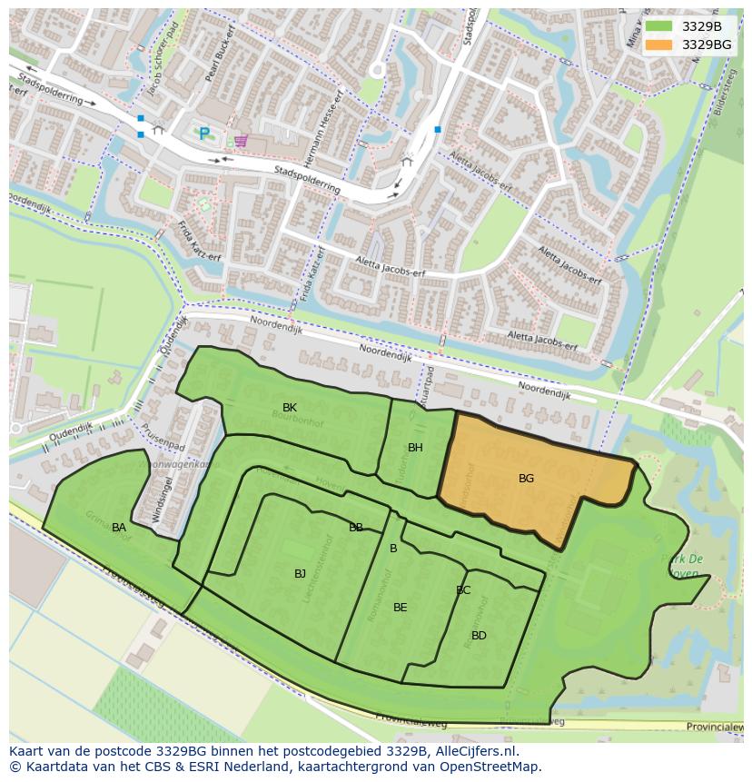 Afbeelding van het postcodegebied 3329 BG op de kaart.