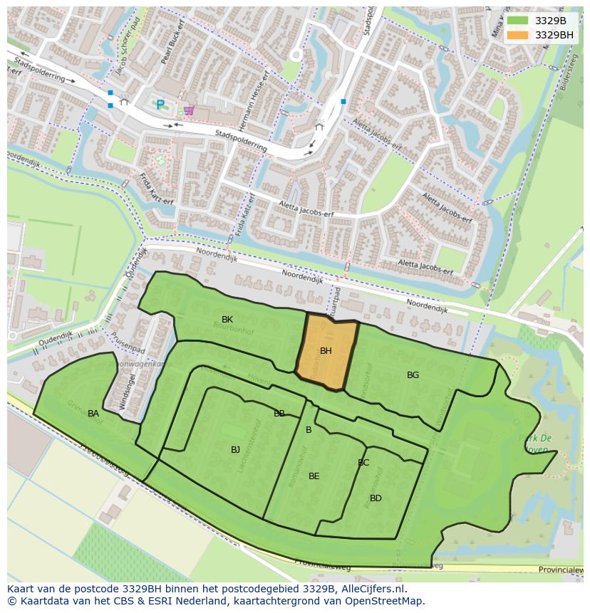 Afbeelding van het postcodegebied 3329 BH op de kaart.