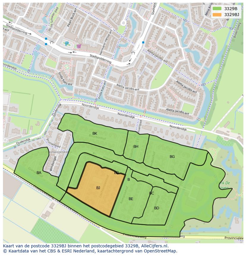 Afbeelding van het postcodegebied 3329 BJ op de kaart.