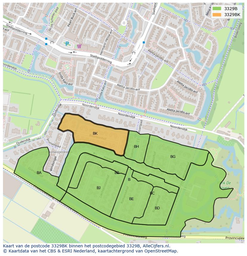 Afbeelding van het postcodegebied 3329 BK op de kaart.