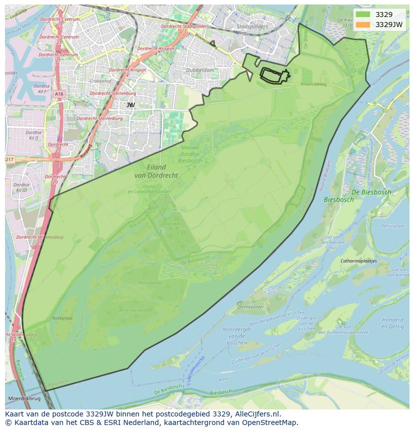 Afbeelding van het postcodegebied 3329 JW op de kaart.