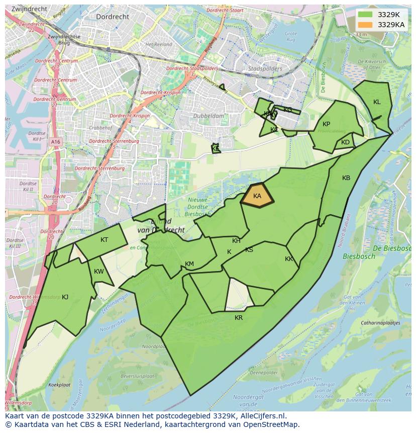 Afbeelding van het postcodegebied 3329 KA op de kaart.