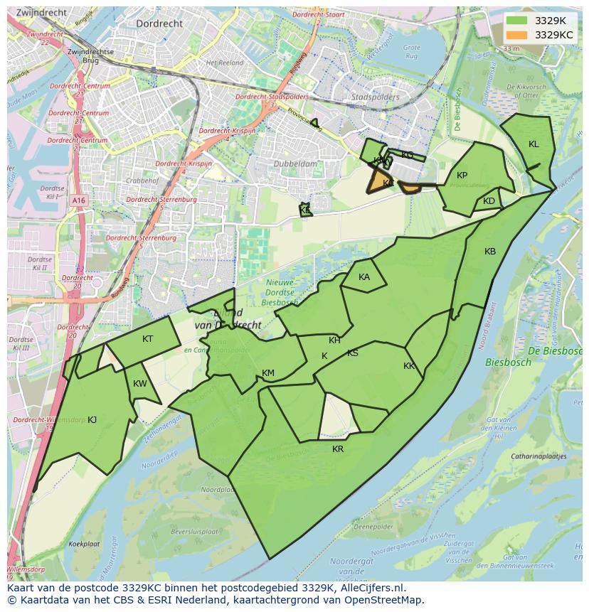 Afbeelding van het postcodegebied 3329 KC op de kaart.