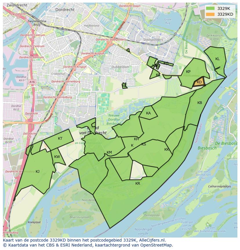 Afbeelding van het postcodegebied 3329 KD op de kaart.