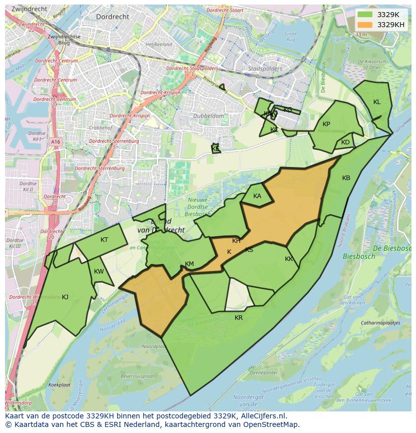 Afbeelding van het postcodegebied 3329 KH op de kaart.