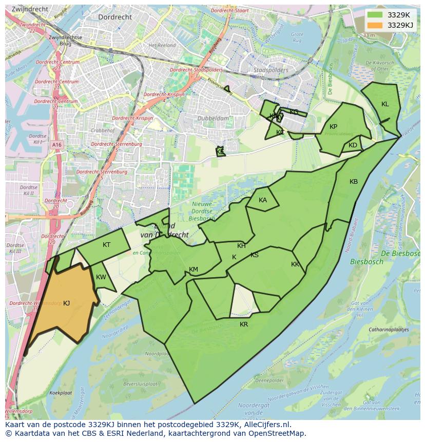 Afbeelding van het postcodegebied 3329 KJ op de kaart.