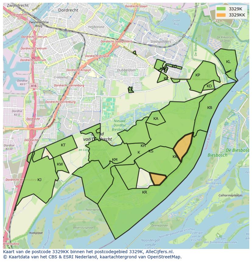 Afbeelding van het postcodegebied 3329 KK op de kaart.