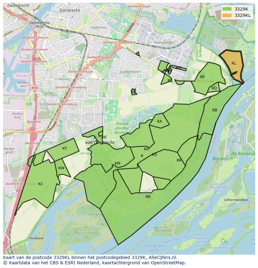 Afbeelding van het postcodegebied 3329 KL op de kaart.