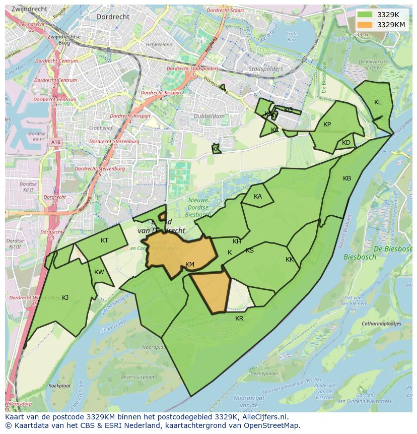 Afbeelding van het postcodegebied 3329 KM op de kaart.