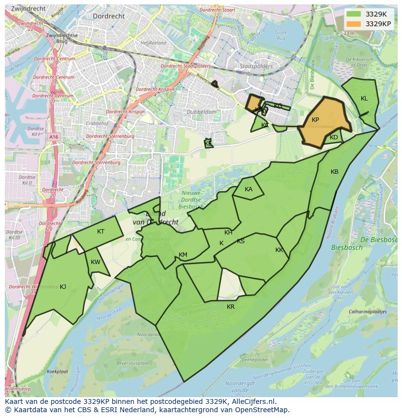 Afbeelding van het postcodegebied 3329 KP op de kaart.