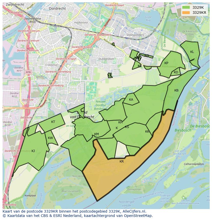Afbeelding van het postcodegebied 3329 KR op de kaart.