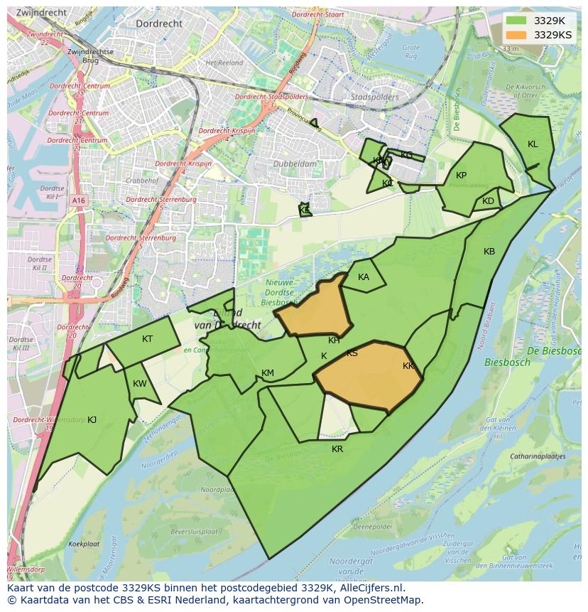 Afbeelding van het postcodegebied 3329 KS op de kaart.