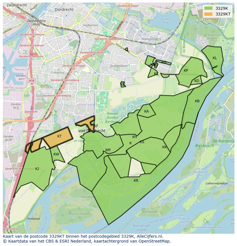 Afbeelding van het postcodegebied 3329 KT op de kaart.