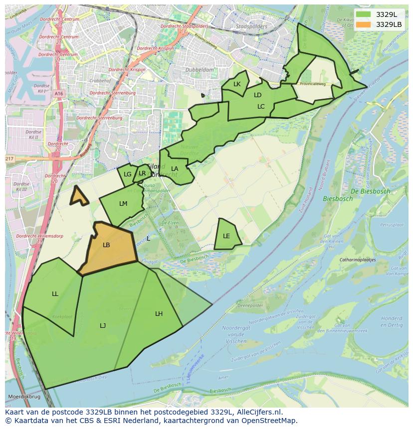 Afbeelding van het postcodegebied 3329 LB op de kaart.