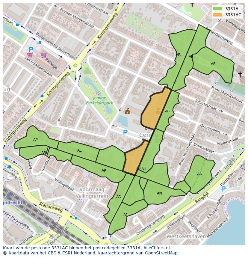 Afbeelding van het postcodegebied 3331 AC op de kaart.