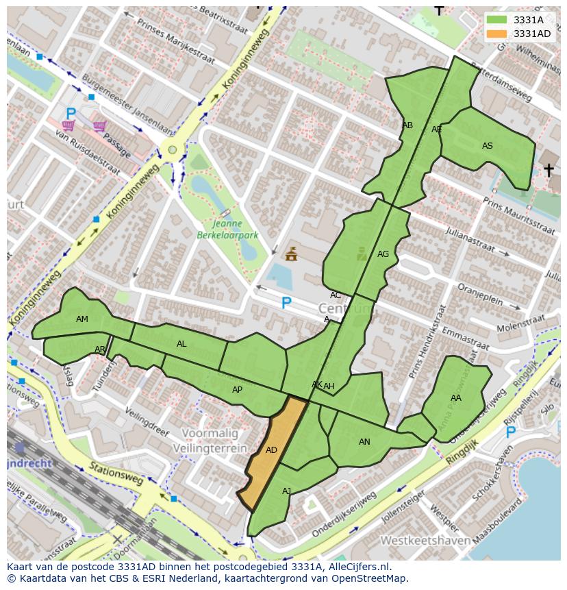 Afbeelding van het postcodegebied 3331 AD op de kaart.