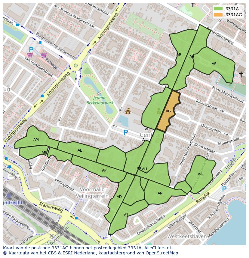 Afbeelding van het postcodegebied 3331 AG op de kaart.