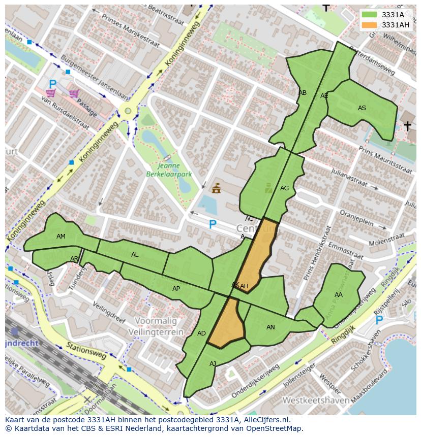 Afbeelding van het postcodegebied 3331 AH op de kaart.