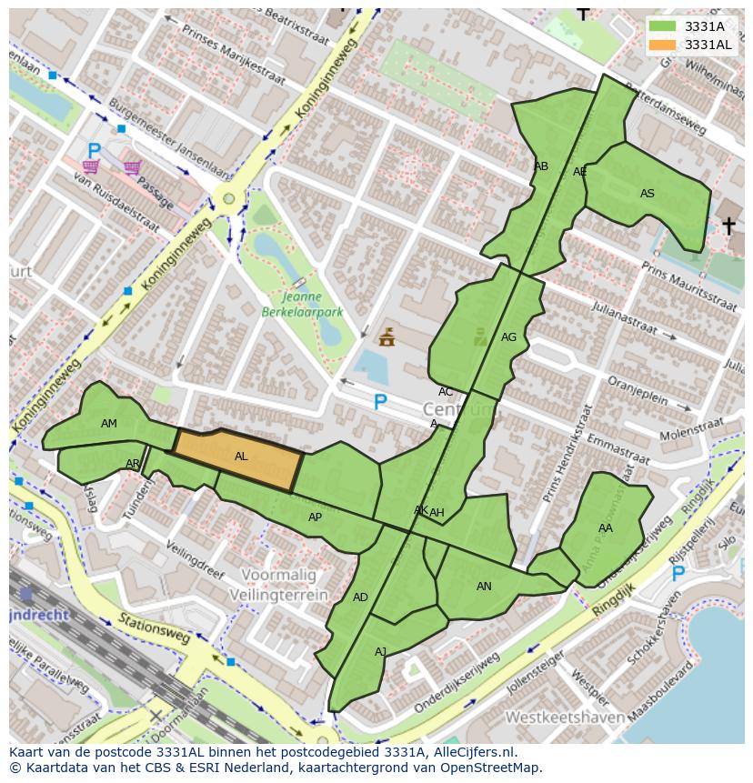 Afbeelding van het postcodegebied 3331 AL op de kaart.