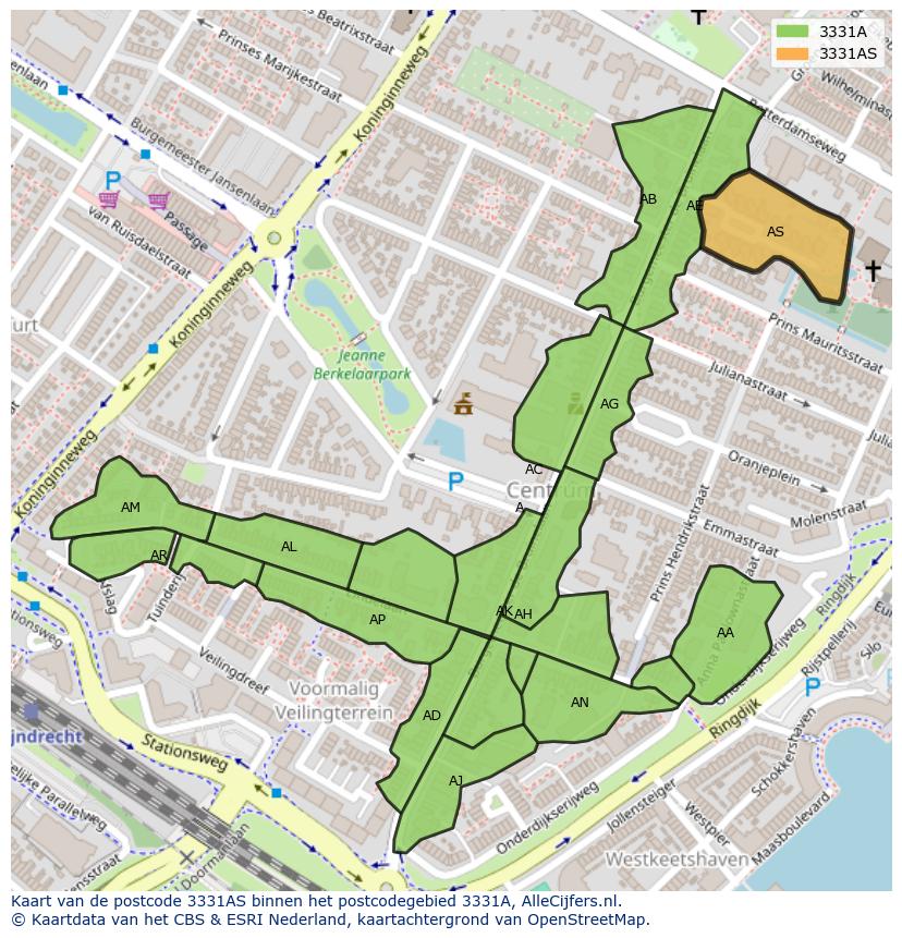 Afbeelding van het postcodegebied 3331 AS op de kaart.