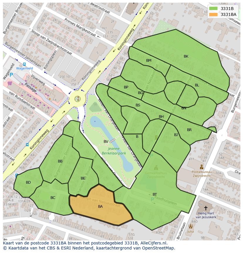 Afbeelding van het postcodegebied 3331 BA op de kaart.