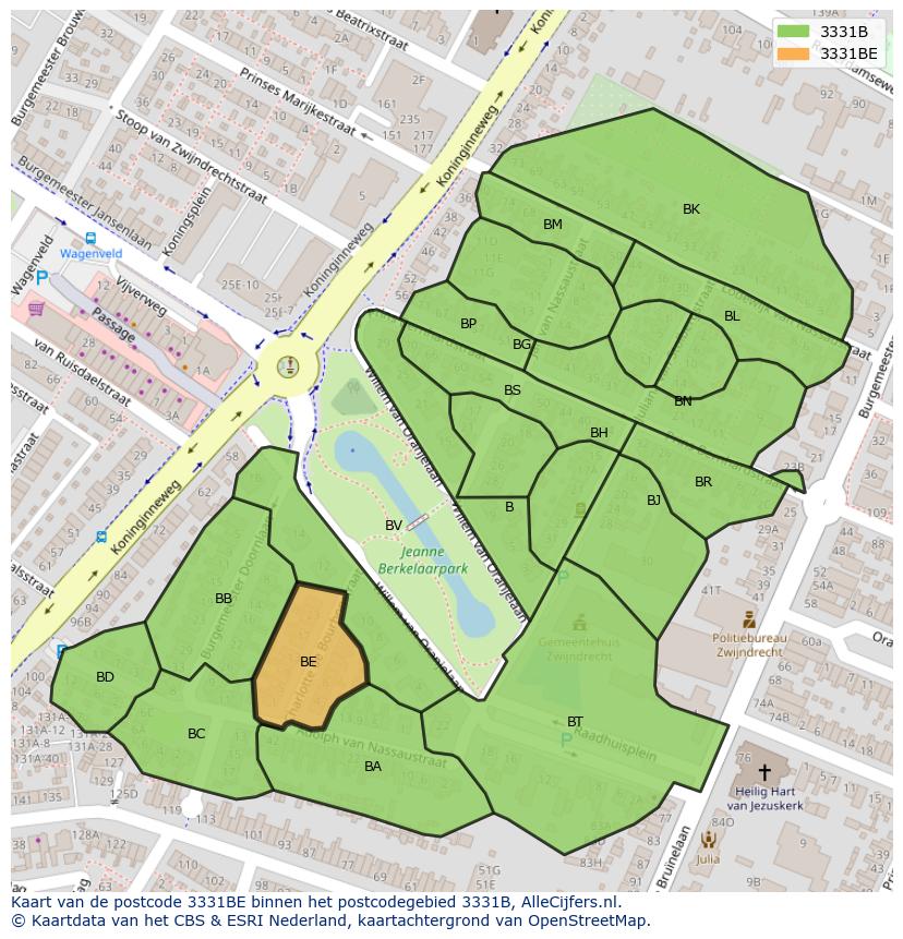 Afbeelding van het postcodegebied 3331 BE op de kaart.