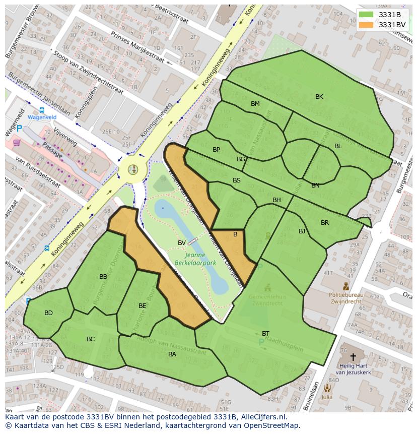 Afbeelding van het postcodegebied 3331 BV op de kaart.