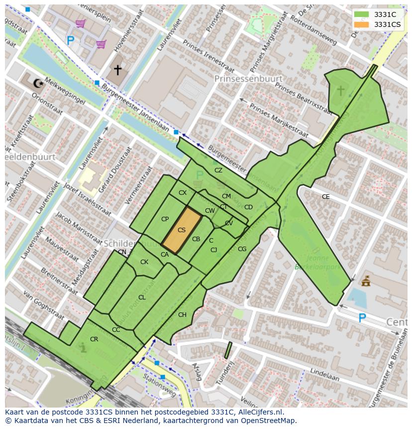 Afbeelding van het postcodegebied 3331 CS op de kaart.