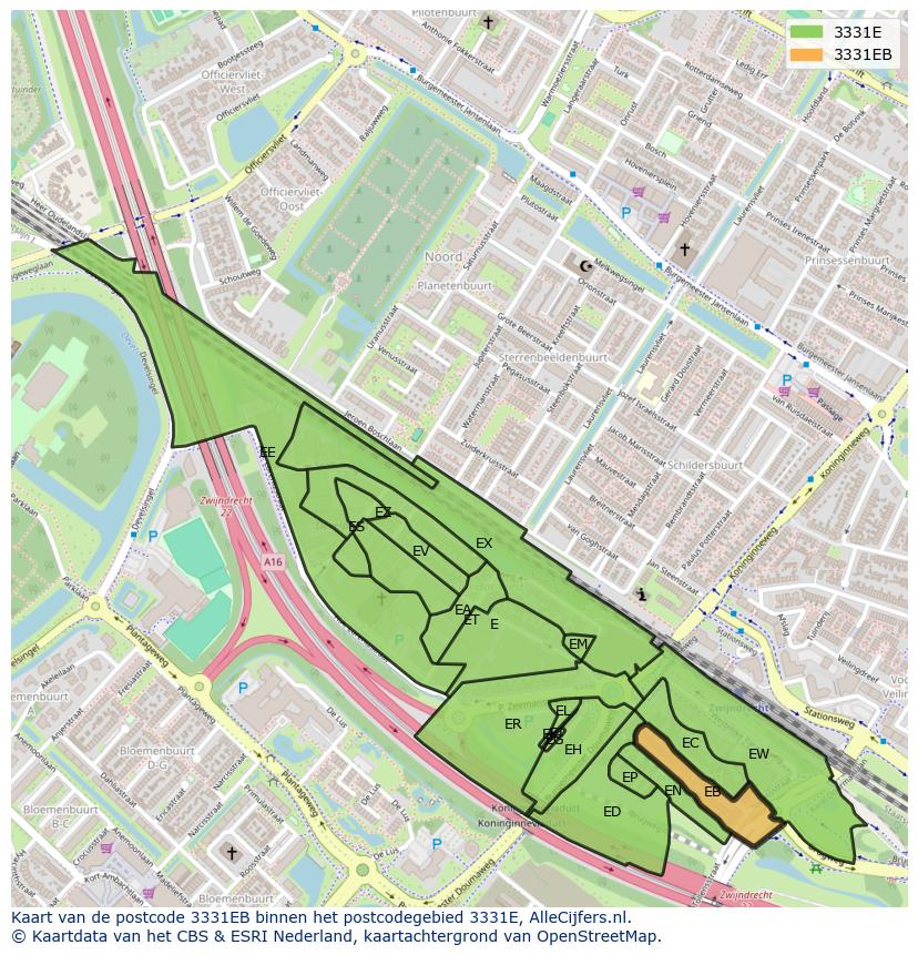Afbeelding van het postcodegebied 3331 EB op de kaart.