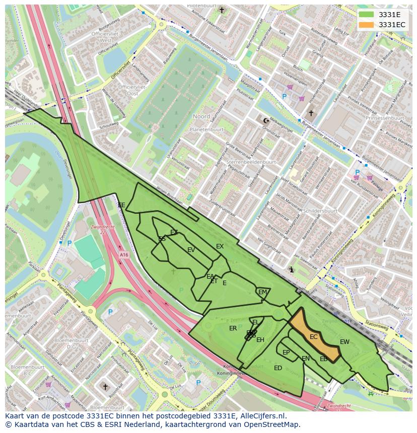 Afbeelding van het postcodegebied 3331 EC op de kaart.