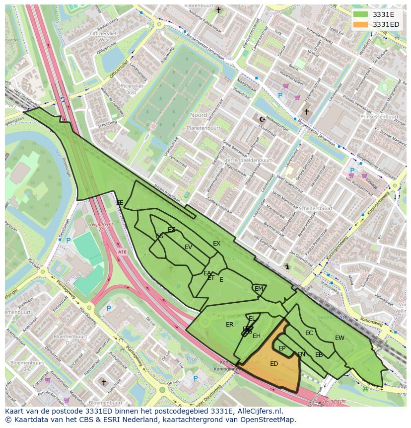 Afbeelding van het postcodegebied 3331 ED op de kaart.