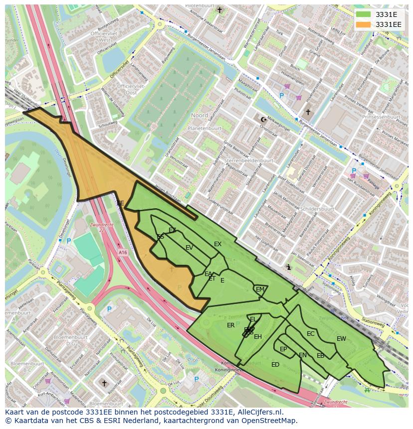 Afbeelding van het postcodegebied 3331 EE op de kaart.