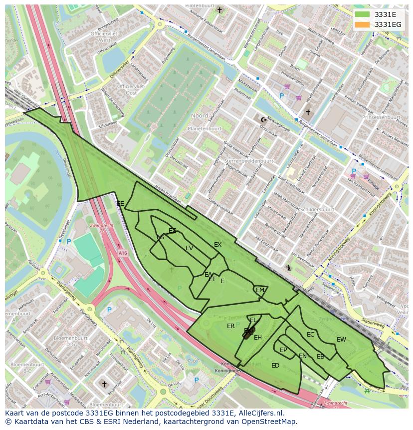 Afbeelding van het postcodegebied 3331 EG op de kaart.