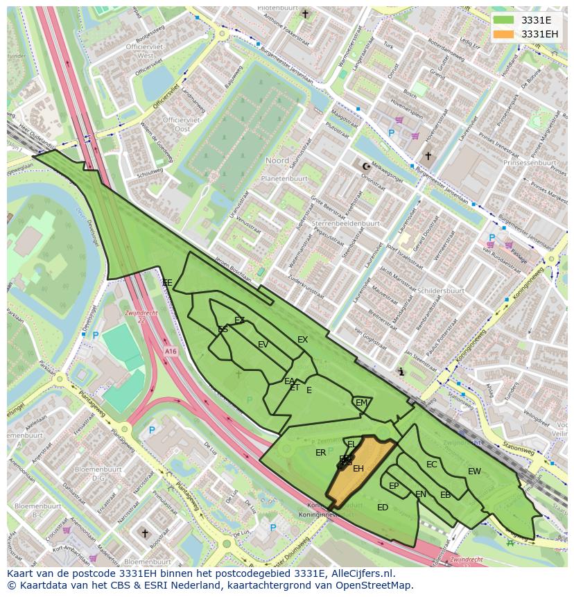 Afbeelding van het postcodegebied 3331 EH op de kaart.