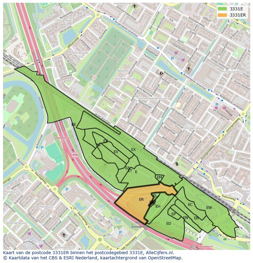 Afbeelding van het postcodegebied 3331 ER op de kaart.