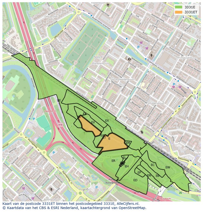 Afbeelding van het postcodegebied 3331 ET op de kaart.