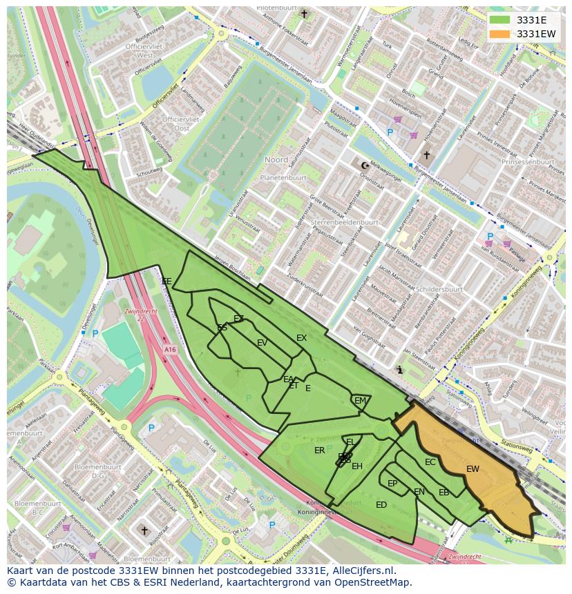 Afbeelding van het postcodegebied 3331 EW op de kaart.