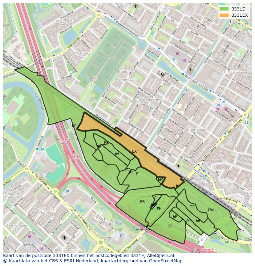 Afbeelding van het postcodegebied 3331 EX op de kaart.