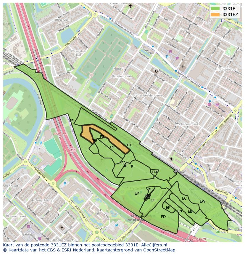 Afbeelding van het postcodegebied 3331 EZ op de kaart.