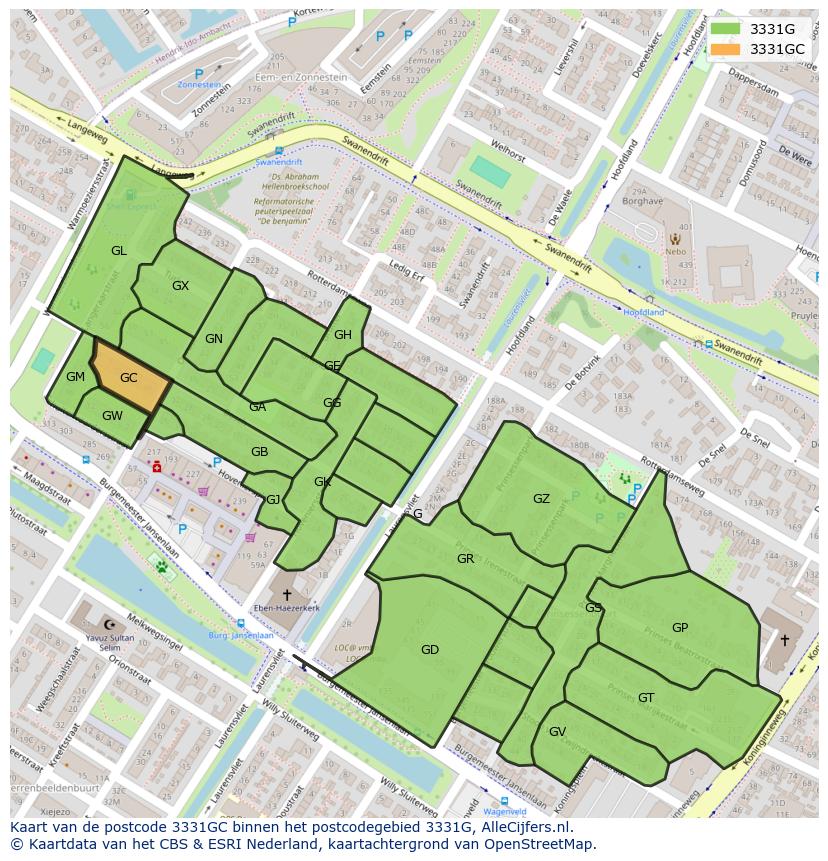 Afbeelding van het postcodegebied 3331 GC op de kaart.