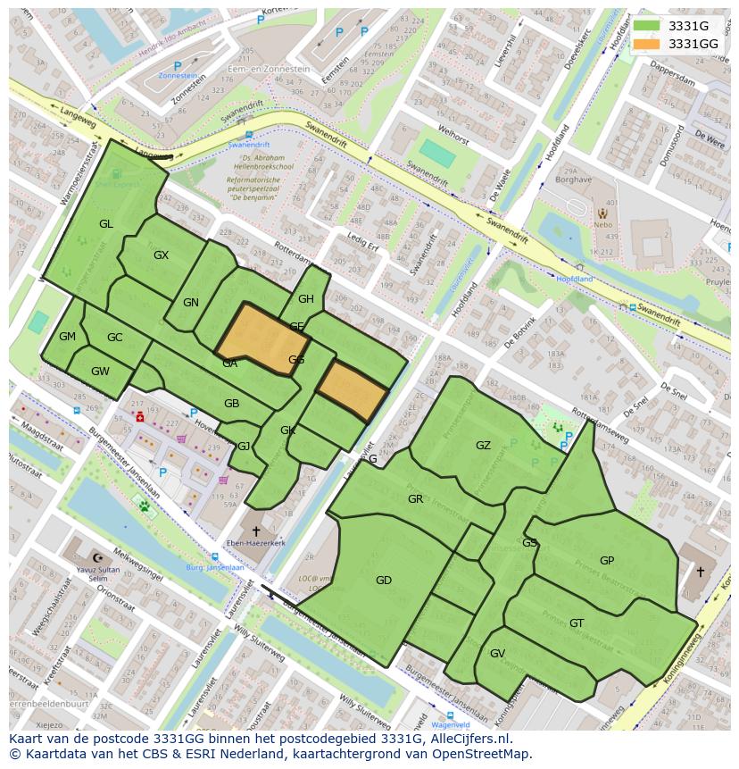 Afbeelding van het postcodegebied 3331 GG op de kaart.