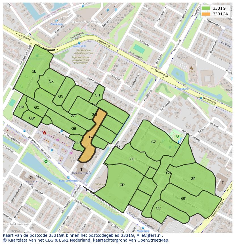Afbeelding van het postcodegebied 3331 GK op de kaart.