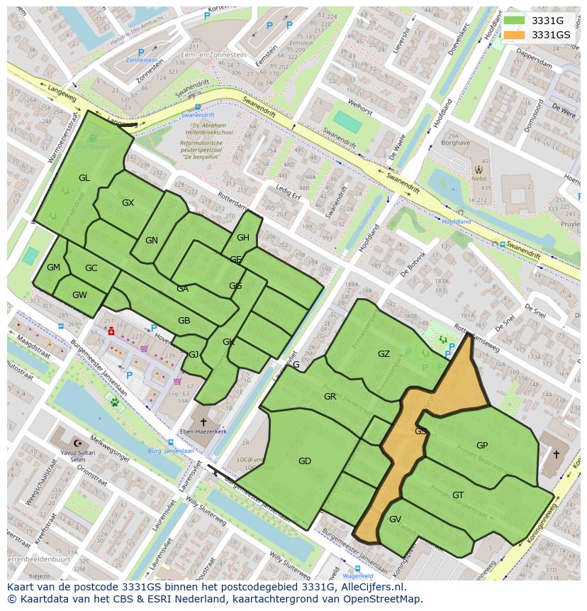 Afbeelding van het postcodegebied 3331 GS op de kaart.