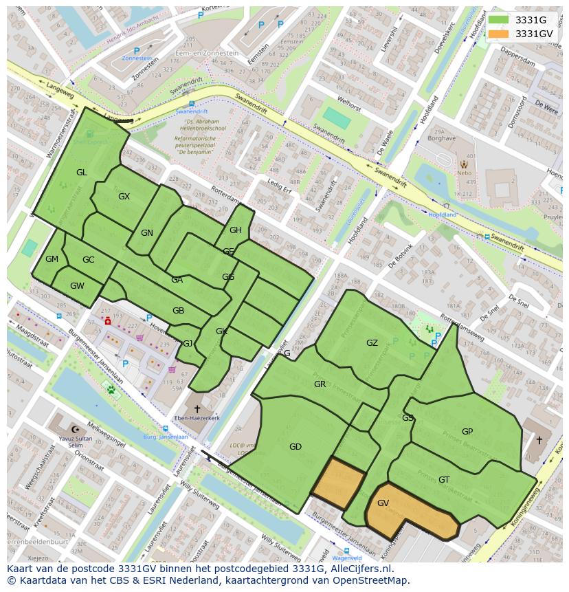 Afbeelding van het postcodegebied 3331 GV op de kaart.