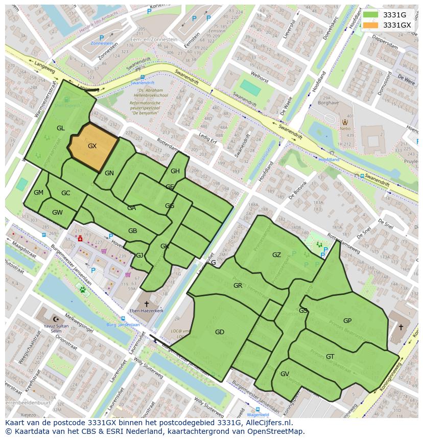 Afbeelding van het postcodegebied 3331 GX op de kaart.
